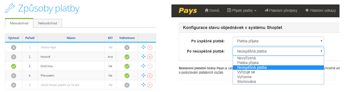 Nastavení plateb Shoptet - Pays